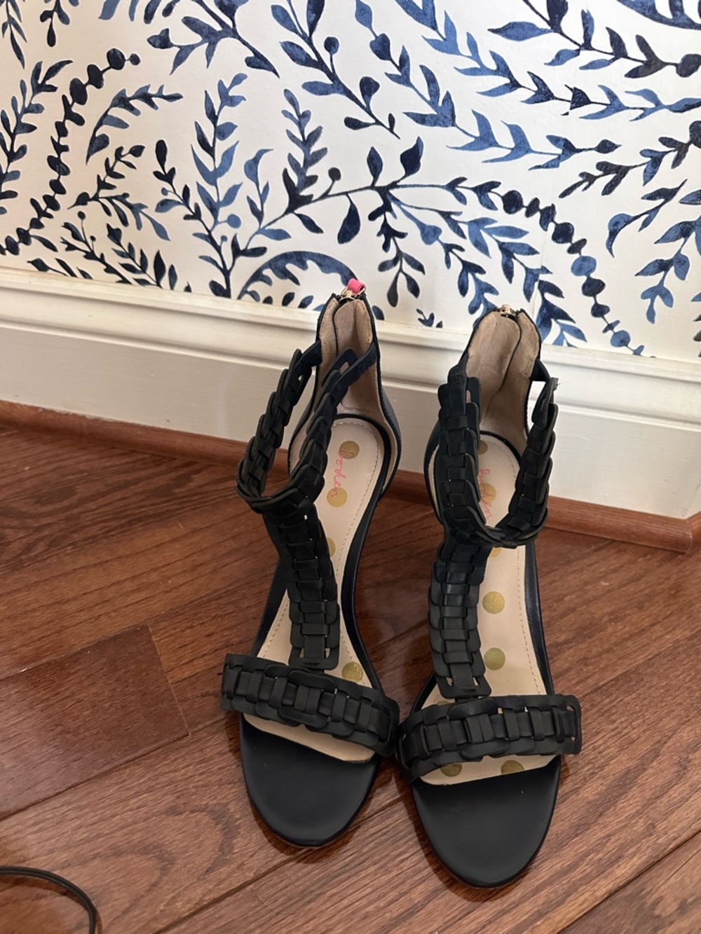 Boden Black Braided T-Strap Heels 8